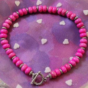 17" Silver Tone Pink Howlite Necklace